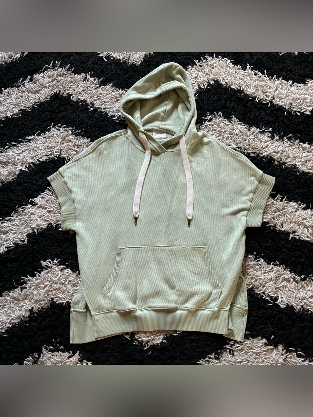 American Eagle Mint Green Short Sleeve Knit Textured Hoodie Casual Sweatshirt